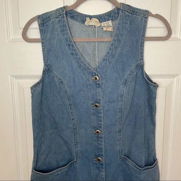 𝅺VINTAGE 100% cotton Blue Denim Button Down Dress small - Picture 2 of 6